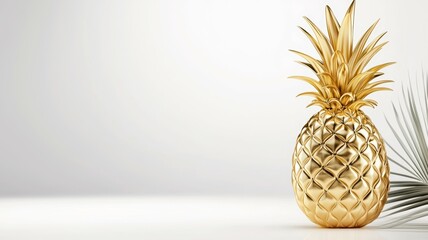 Wall Mural - A gold pineapple sits on a white background