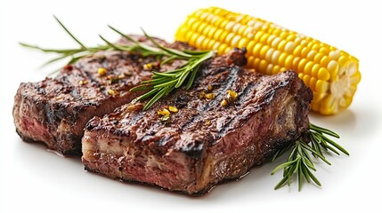 Wall Mural - Grilled Steak with Corn on the Cob and Rosemary