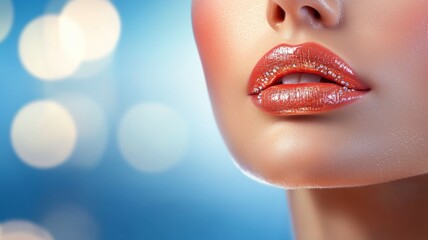 Canvas Print - A woman with red lipstick and glitter on her lips