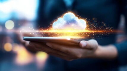 Poster - A person is holding a tablet with a cloud on it