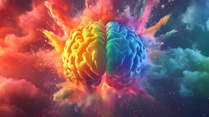 Poster - A Brain Exploding with Colorful Smoke and Sparks
