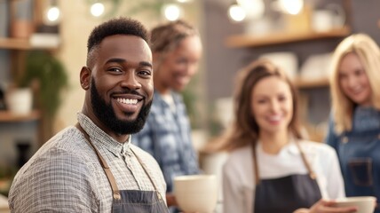 Poster - A man with a beard and a white shirt is smiling at the camera