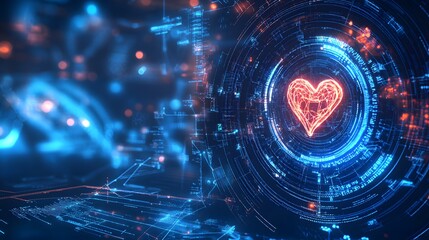 Poster - Digital Heart with Glowing Lines and Data
