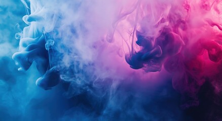 Wall Mural - Colorful smokey background with blue, purple, and pink hues. The smoke is thick and dense, creating a sense of depth and movement. Scene is mysterious and ethereal