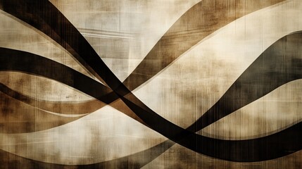 Wall Mural - Painting of a wave with a black and brown color scheme. The painting has a vintage feel to it, and the colors seem to be muted. The wave appears to be flowing and dynamic, with the black