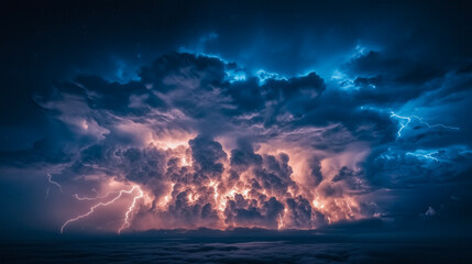 Wall Mural - stormy sky with a large cloud of lightning. the sky is dark and the clouds are thick and heavy. the 