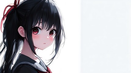 Wall Mural - Anime Girl with Black Hair and Red Eyes