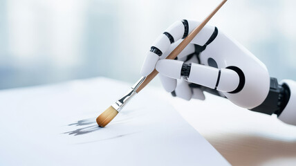 Poster - Robotic Hand with Paintbrush Symbolizing AI Creativity