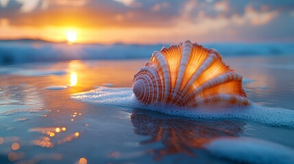 Beautiful Seashell on a Tranquil Beach at Sunset