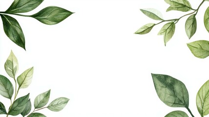 Wall Mural - A white background with green leaves on it