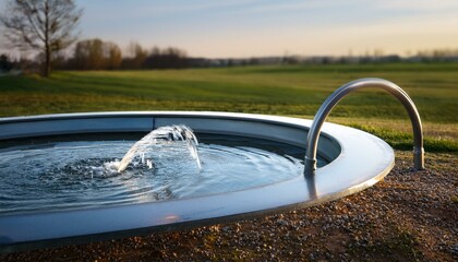 Wall Mural -  A public drinking fountain with a simple, functional design, the water forming a smooth arc.