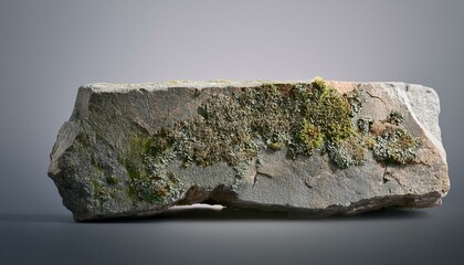 Wall Mural - A rugged stone sign plate with broken edges, its surface lightly covered in lichen, set agai