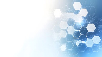 Poster - Abstract Blue and White Hexagon Pattern with Glowing Lines