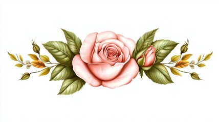 Wall Mural - A rose with green leaves is the main focus of the image