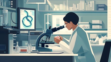 Poster - A Scientist Examining a Sample Under a Microscope in a Laboratory Setting
