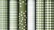 © Space Priest - A collection of green and white plaid and checkered fabric with a floral pattern