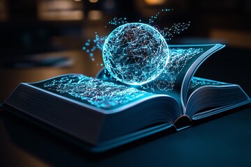 Aufkleber - A futuristic e-book with interactive 3D models, where readers can rotate and zoom in on detailed visualizations within the text