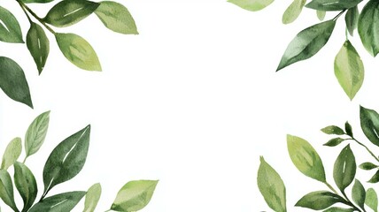 Wall Mural - A watercolor painting of green leaves with a white background