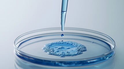 Poster - Blue Liquid Dropping into Petri Dish with Bubbles