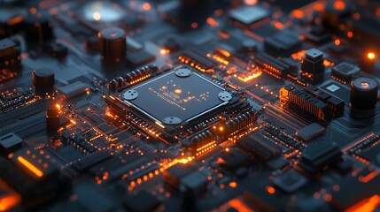 Poster - Illuminated Central Processing Unit on a Circuit Board