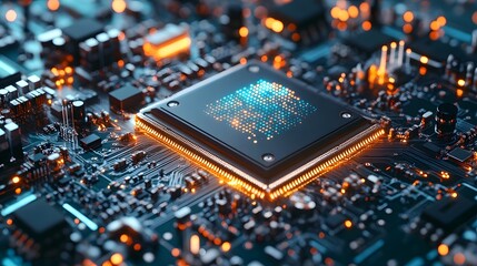 Poster - Illuminated Central Processing Unit on a Circuit Board