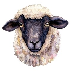 Canvas Print - Watercolor Painting of a Black Sheep's Face with Innocent Eyes.