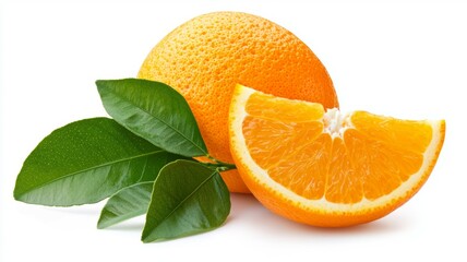 Wall Mural - A fresh orange with a leaf on top