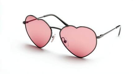 A pair of sunglasses with a pink heart on the lens