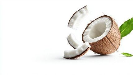 A close up of a coconut with a leaf on top