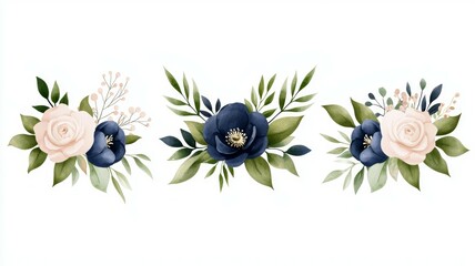 Wall Mural - Three blue and white flowers are arranged in a row