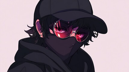 Canvas Print - Anime Character with Black Hoodie and Red Glasses