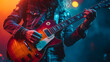 © 영진 송 - Electric Guitarist Performing Live at a Club Concert | Close-Up of a Musician's Hands and Guitar Under Moonlit Stage Lights