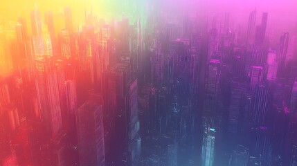 Canvas Print - Abstract Cityscape with Rainbow and Blurred Effect