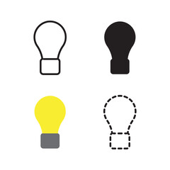 Poster - Light bulb icon set. Black and yellow bulbs. Outline and dashed shapes. Minimal vector style.