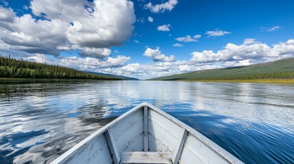 A boat is on the water with a clear blue sky in the background