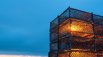 A large structure made of wire mesh and wood