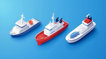 Wall Mural - Three boats of different sizes are shown on a blue background