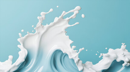 Wall Mural - white milk or yogurt splash in wave shape isolated on blue background, 3d rendering Include clipping path. concept creative