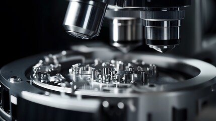 Poster - Close-up of a Metal Microscope With a Focusing Stage