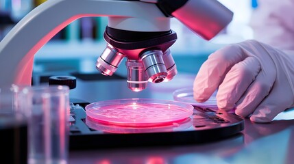 Poster - Microscope Focused on a Petri Dish in a Laboratory Setting