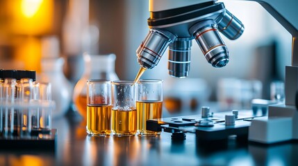 Poster - Microscope Pouring Liquid into Glass Beaker