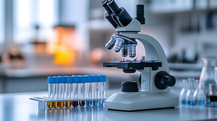 Poster - Microscope and Test Tubes in a Laboratory Setting