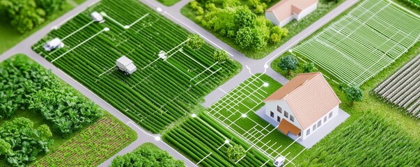 Aerial View of Agricultural Fields and Farmhouse