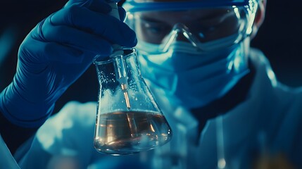 Poster - Close-up of a Scientist Holding a Flask with Pipette