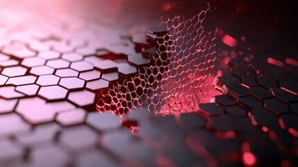 Poster - abstract red hexagon pattern with shattered glass effect