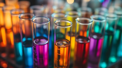 Poster - Close-up of Test Tubes Filled with Colorful Liquids