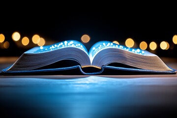 A minimalistic representation of an open book, lying on a table with soft lighting, symbolizing knowledge in adult education