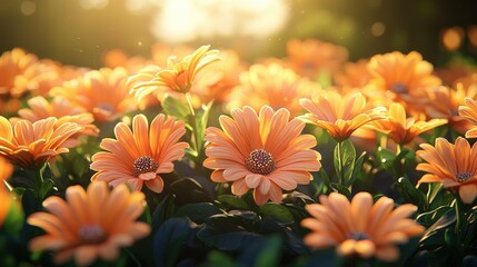 Wall Mural - Orange Daisy Flowers Blooming in Sunlight