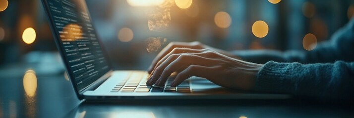 Canvas Print - Hands Typing on Laptop in a Cozy Setting