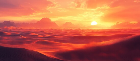 Poster - Desert Sunset with Mountains and Dunes